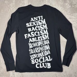 CHNGE 100% Organic Cotton Black Anti Fascism Sexism Long Sleeve Pocket Shirt M